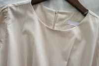 Light Beige 淺杏車褶修腰淑女連身裙, Dress/ DS9166