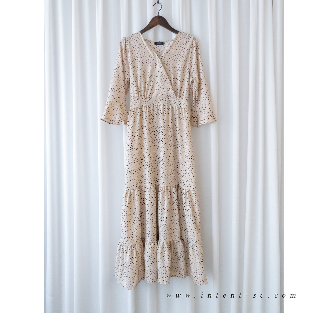 Ruffle Dot 象牙白法式點點疊領後橡筋傘裙, Dress/ DS9189