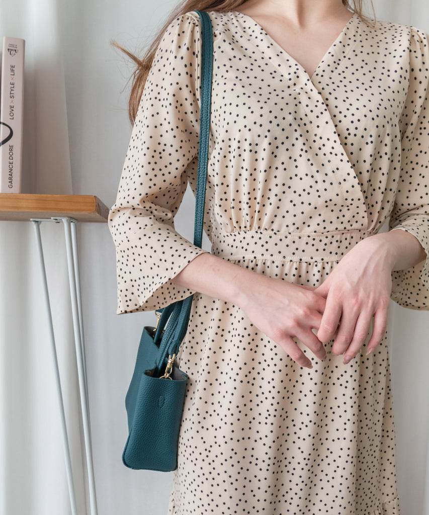 Ruffle Dot 象牙白法式點點疊領後橡筋傘裙, Dress/ DS9189