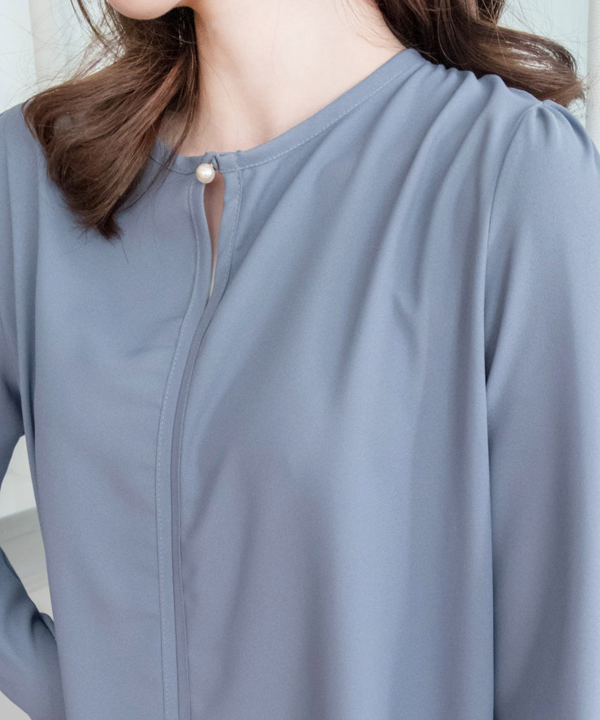 Pearl 合身簡約珍珠鈕扣雪紡, Blouse/ BU8911 （steelblue/white sold out)