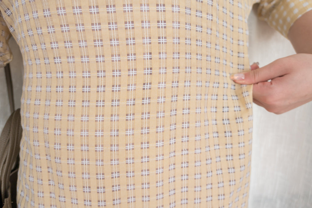 Elegant Check 細緻船領荷葉邊織格紋連身裙, Dress/ DS9193 （light yellow soldout)