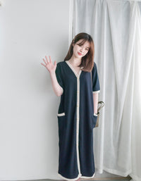 （intent x Korea 獨家款) Coco 知性V領花紋鈕扣織紋連身裙, Dress /DS9213