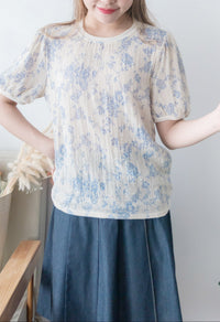 [ 限時重開訂購🕣 ] Pottery 淺藍陶瓷花圓領, Blouse/ TP8852(pre-order 5月28日截單）
