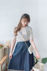 [ 限時重開訂購🕣 ] Pottery 淺藍陶瓷花圓領, Blouse/ TP8852(pre-order 5月28日截單）