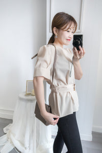buckle 淺杏圓形大理石腰帶修腰, blouse/ BU8532