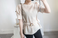 buckle 淺杏圓形大理石腰帶修腰, blouse/ BU8532