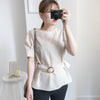buckle 淺杏圓形大理石腰帶修腰, blouse/ BU8532