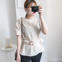 buckle 淺杏圓形大理石腰帶修腰, blouse/ BU8532