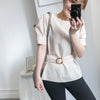 buckle 淺杏圓形大理石腰帶修腰, blouse/ BU8532