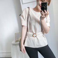 buckle 淺杏圓形大理石腰帶修腰, blouse/ BU8532