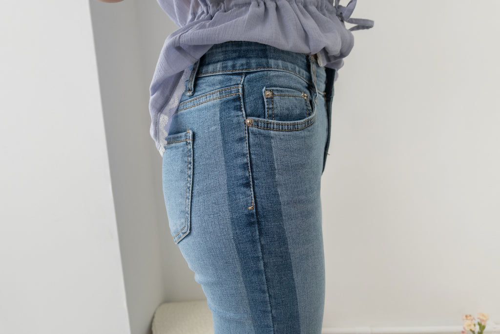 Side border 全條彈性低調小破洞雙色牛仔褲, Jeans/ PT8281