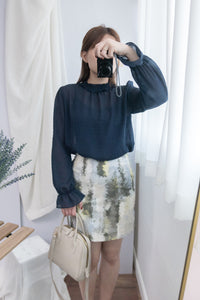Marble 灰綠色雲石水彩全彈性修身裙, Skirt/ SK8391