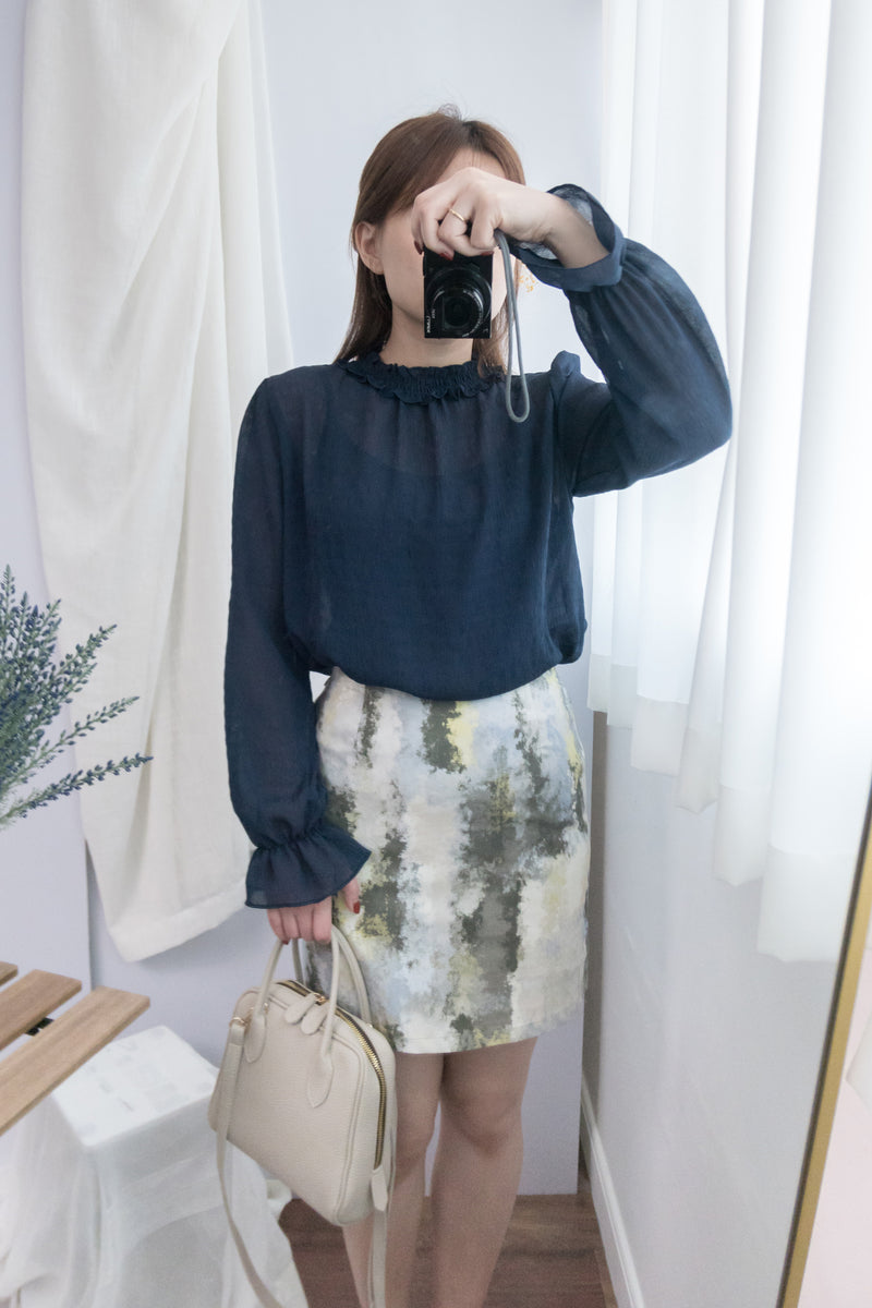 Marble 灰綠色雲石水彩全彈性修身裙, Skirt/ SK8391