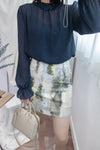 Marble 灰綠色雲石水彩全彈性修身裙, Skirt/ SK8391