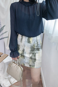 Marble 灰綠色雲石水彩全彈性修身裙, Skirt/ SK8391