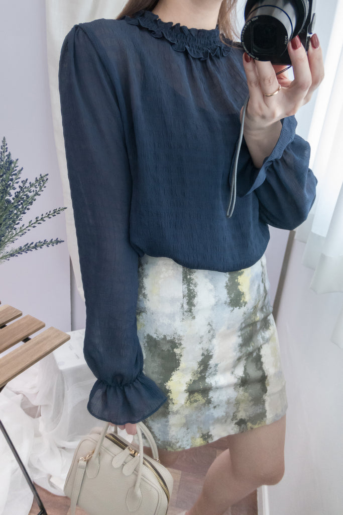 Marble 灰綠色雲石水彩全彈性修身裙, Skirt/ SK8391