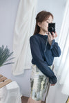 Marble 灰綠色雲石水彩全彈性修身裙, Skirt/ SK8391