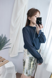 Marble 灰綠色雲石水彩全彈性修身裙, Skirt/ SK8391