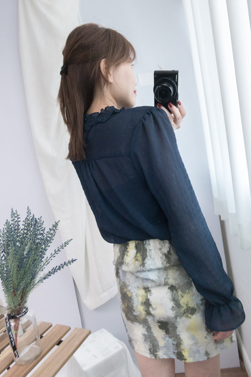 Marble 灰綠色雲石水彩全彈性修身裙, Skirt/ SK8391