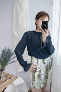 Marble 灰綠色雲石水彩全彈性修身裙, Skirt/ SK8391