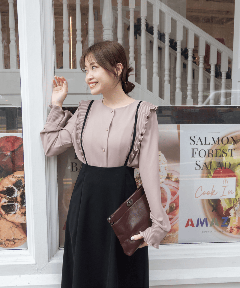 Ruffle 粉杏雪紡百褶波浪衫身手袖, Blouse/ BU8623