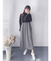 Check One Piece 假兩件高領口袋左右開叉格子裙, Dress/ DS9161