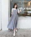 Check 飄逸格子假修腰口袋吊帶裙, Dress/ DS9102