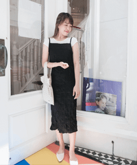 Black 皺紋小優雅吊帶連身裙, Dress/ DS8905