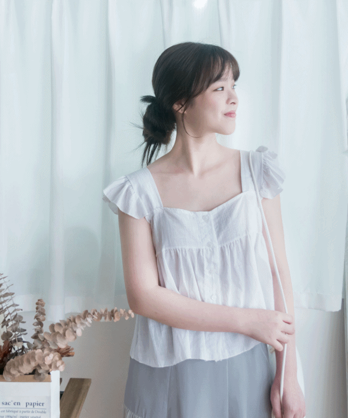 Ruffle 方領小袖高腰線, Blouse/ BU8831 (white sold out)