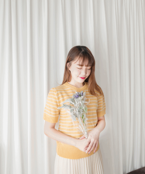 Stripe Knit 圓領短袖條緻針織上衣, Top/ TP8788 (Black Sold Out)