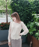 Lace Sleeve 杏色點點雙層手袖花花衣邊, Knit Top/ TP8800