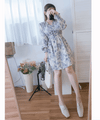 【早秋預訂優惠 -$15】（intent x Korea 獨家款) Porcelain 線條青花瓷顯瘦後橡筋, Dress/ DS9135 （Pre-order/優惠 9月14日完結)