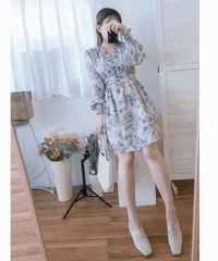 【早秋預訂優惠 -$15】（intent x Korea 獨家款) Porcelain 線條青花瓷顯瘦後橡筋, Dress/ DS9135 （Pre-order/優惠 9月14日完結)