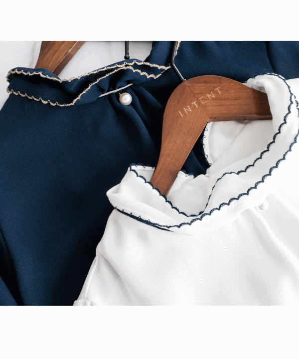 Ruffle Collar 氣質雪紡線條花邊珍珠領口, Blouse/ BU8885 (navy sold out)
